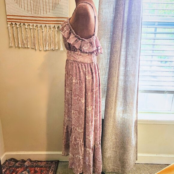 Guess Mauve Vintage 2000s Midi High-Low Dress | Boho Paisley | Size 11 - Picture 2 of 16